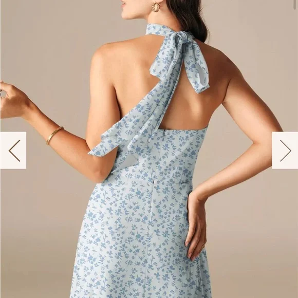 AW Bridal Adrienne Dress - Floral Halter Neck Maxi in SkyBlue Star Floral - Picture 3 of 4